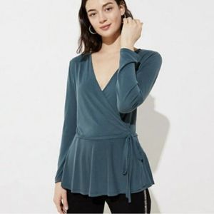 Loft Ann Taylor True Wrap Top Size Small Sea Moss Green Modal Long Sleeve Dressy